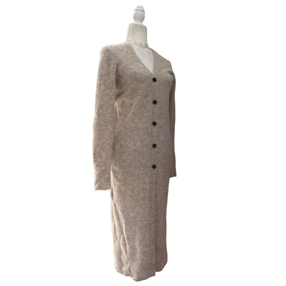 Aritzia Wilfred Sweater Midi Dress Longline Cardigan Button Front in Oatmeal - Picture 4 of 11